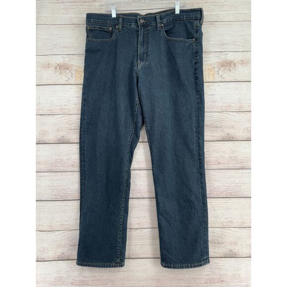Lands' End Flannel‎ Lined Straight Leg Jeans Men's 38x32 Blue Dark Wash Denim - Picture 1 of 14